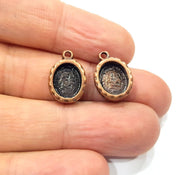4 Copper Pendant Blank Resin Base Hammered Cabochon Blank Mosaic inlay Necklace Mountings Antique Copper Plated Metal(10x8 mm blank) G15950