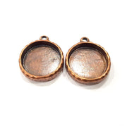 2 Copper Pendant Blank Resin Base Hammered Cabochon Blank Mosaic inlay Necklace Mountings Antique Copper Plated Metal (20 mm blank)  G15951