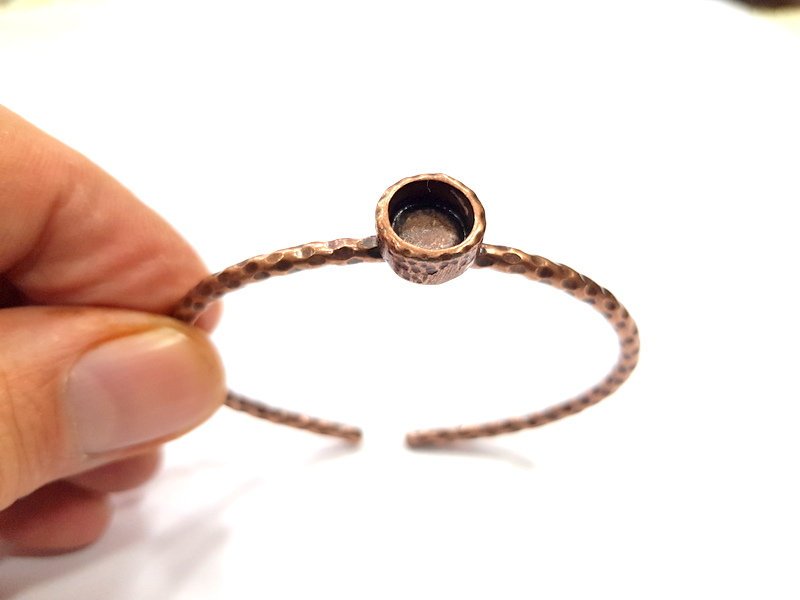Bracelet Blank Cuff Bezel Resin Bangle inlay Blank Glass Cabochon Base Bezel Hammered Adjustable Antique Copper Bracelet (10mm Blank) G15953