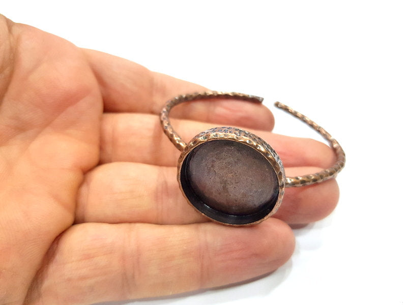 Bracelet Blank Cuff Bezel Resin Bangle inlay Blank Glass Cabochon Base Bezel Hammered Adjustable Antique Copper Bracelet (25mm Blank) G15956