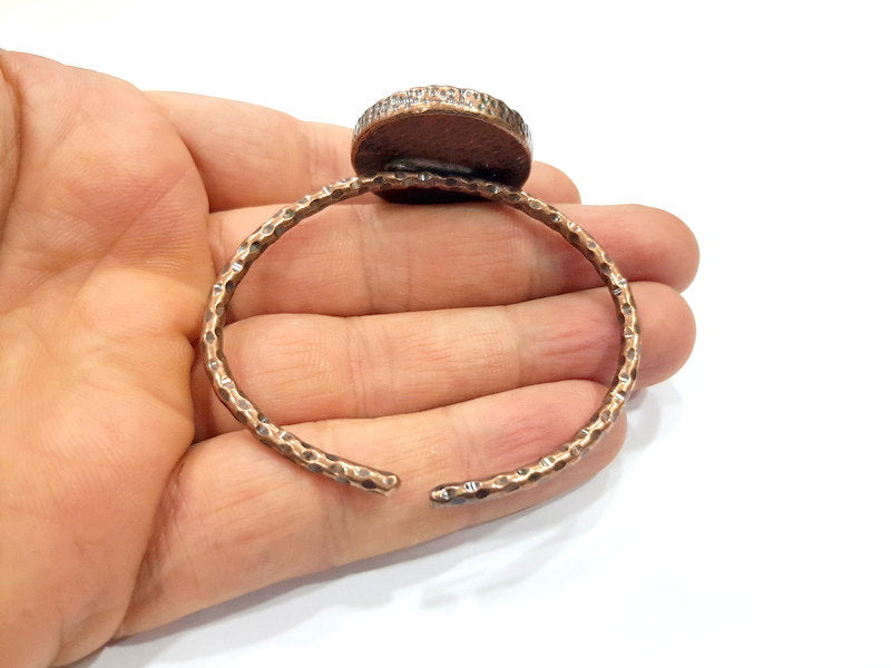 Bracelet Blank Cuff Bezel Resin Bangle inlay Blank Glass Cabochon Base Bezel Hammered Adjustable Antique Copper Bracelet (25mm Blank) G15956