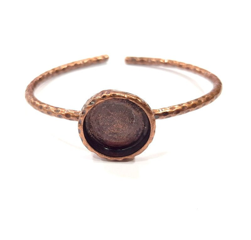 Bracelet Blank Cuff Bezel Resin Bangle inlay Blank Glass Cabochon Base Bezel Hammered Adjustable Antique Copper Bracelet (16mm Blank) G15958