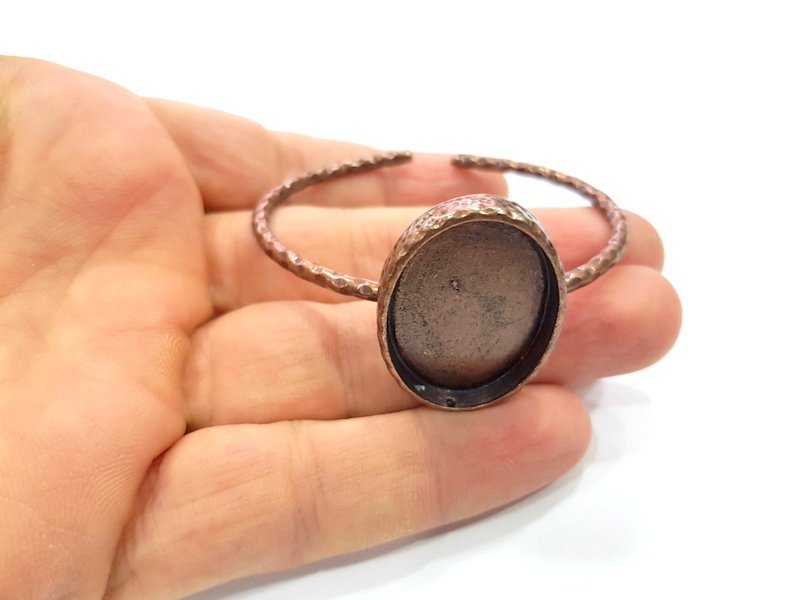 Bracelet Blank Cuff Bezel Resin Bangle inlay Blank Glass Cabochon Base Bezel Hammered Adjustable Antique Copper Bracelet (30x22mm ) G15960