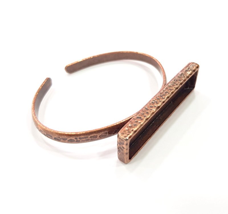 Bracelet Blank Cuff Bezel Resin Bangle inlay Blank Glass Cabochon Base Bezel Hammered Adjustable Antique Copper Bracelet (50x10mm ) G15962