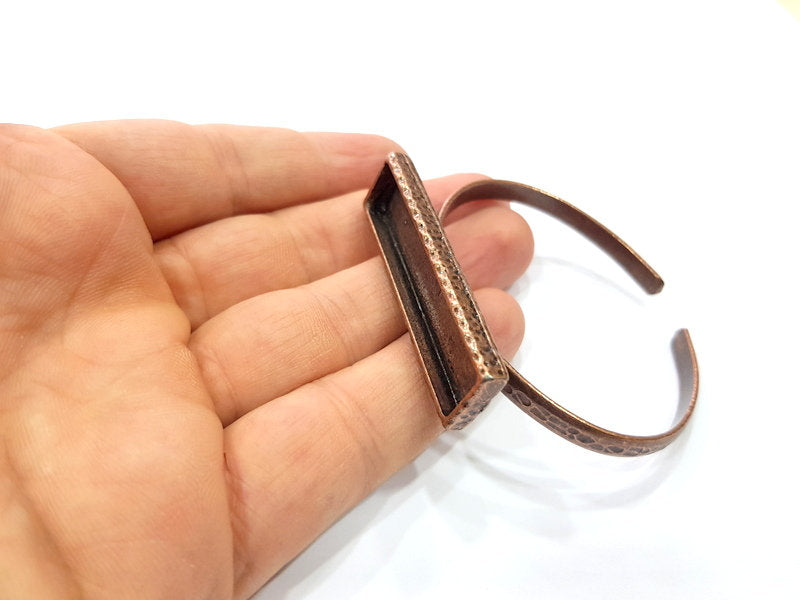 Bracelet Blank Cuff Bezel Resin Bangle inlay Blank Glass Cabochon Base Bezel Hammered Adjustable Antique Copper Bracelet (50x10mm ) G15962