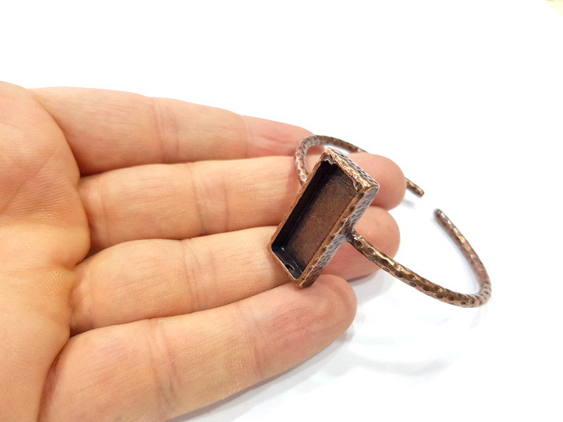 Bracelet Blank Cuff Bezel Resin Bangle inlay Blank Glass Cabochon Base Bezel Hammered Adjustable Antique Copper Bracelet (25x10mm ) G15971