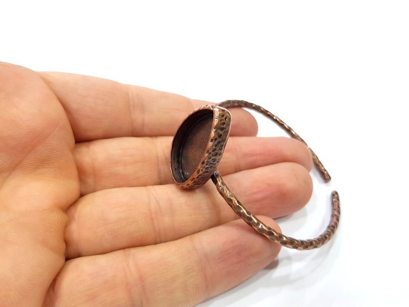 Bracelet Blank Cuff Bezel Resin Bangle inlay Blank Glass Cabochon Base Bezel Hammered Adjustable Antique Copper Bracelet (25x18mm ) G15972