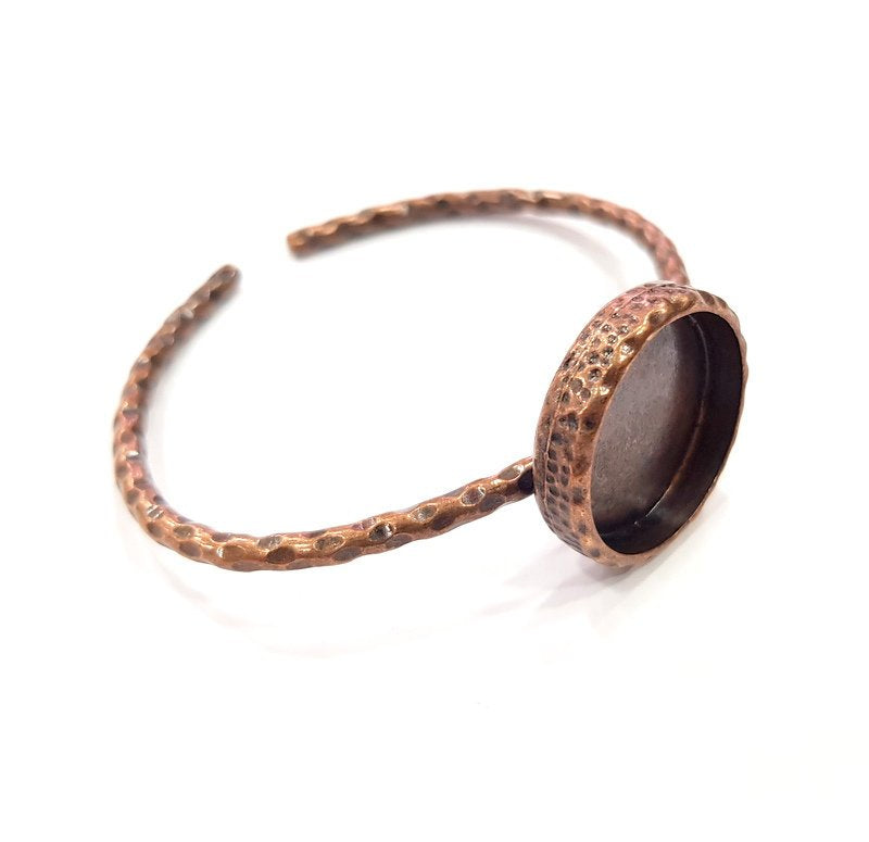 Bracelet Blank Cuff Bezel Resin Bangle inlay Blank Glass Cabochon Base Bezel Hammered Adjustable Antique Copper Bracelet (22mm Blank) G15973