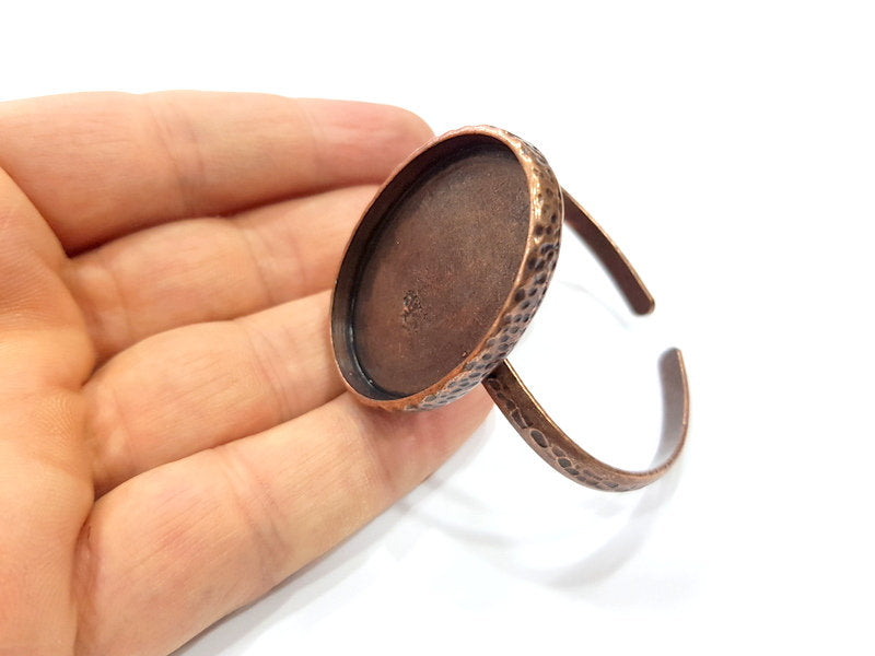 Bracelet Blank Cuff Bezel Resin Bangle inlay Blank Glass Cabochon Base Bezel Hammered Adjustable Antique Copper Bracelet (40x30mm ) G15979