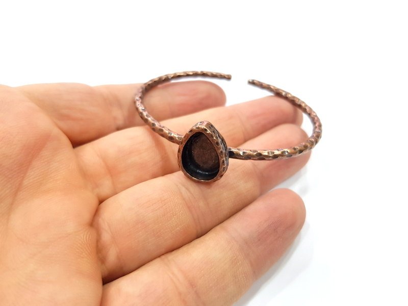 Bracelet Blank Cuff Bezel Resin Bangle inlay Blank Glass Cabochon Base Bezel Hammered Adjustable Antique Copper Bracelet (14x10mm ) G15981