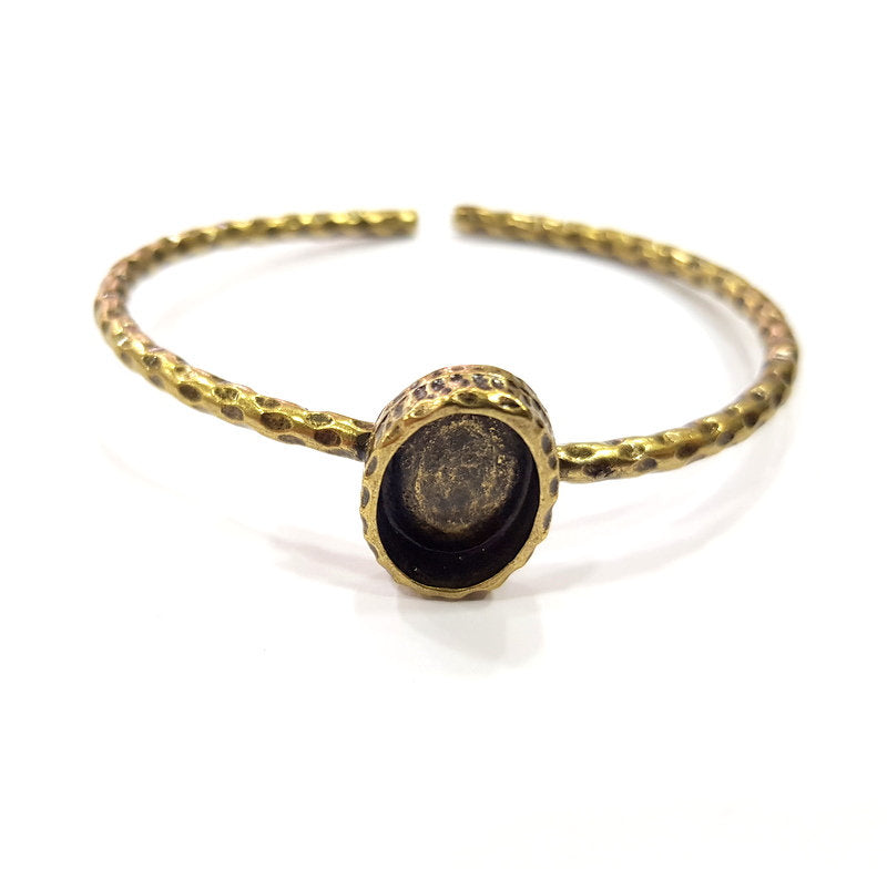 Bracelet Blank Cuff Bezel Resin Bangle inlay Blank Glass Cabochon Base Bezel Hammered Adjustable Antique Bronze Bracelet (10x8mm ) G15982