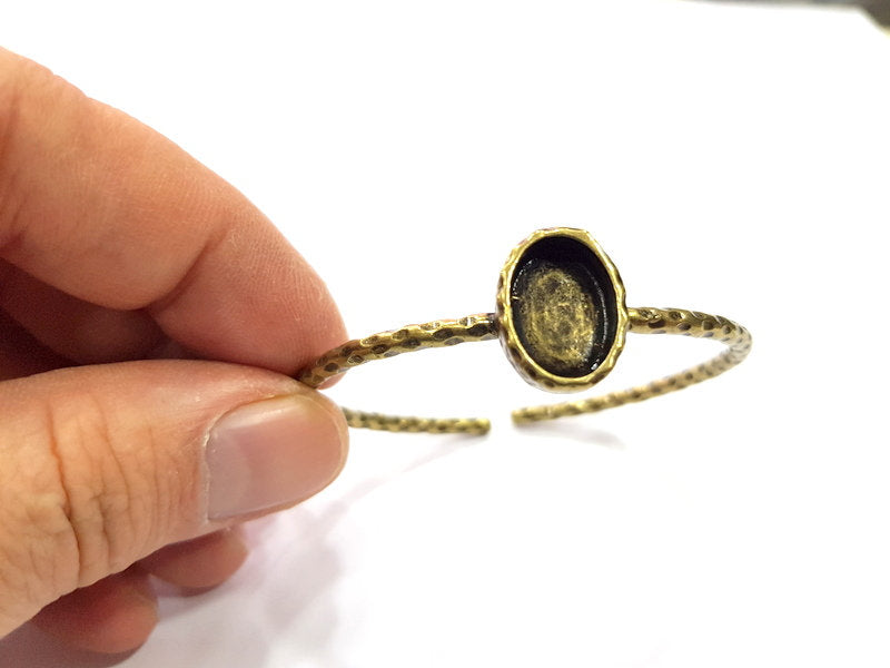 Bracelet Blank Cuff Bezel Resin Bangle inlay Blank Glass Cabochon Base Bezel Hammered Adjustable Antique Bronze Bracelet (10x8mm ) G15982