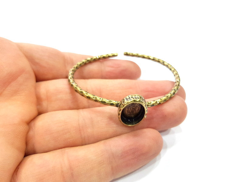 Bracelet Blank Cuff Bezel Resin Bangle inlay Blank Glass Cabochon Base Bezel Hammered Adjustable Antique Bronze Bracelet (10x8mm ) G15982