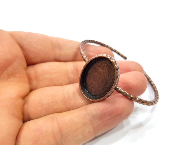 Bracelet Blank Cuff Bezel Resin Bangle inlay Blank Glass Cabochon Base Bezel Hammered Adjustable Antique Copper Bracelet (25x18mm ) G15984