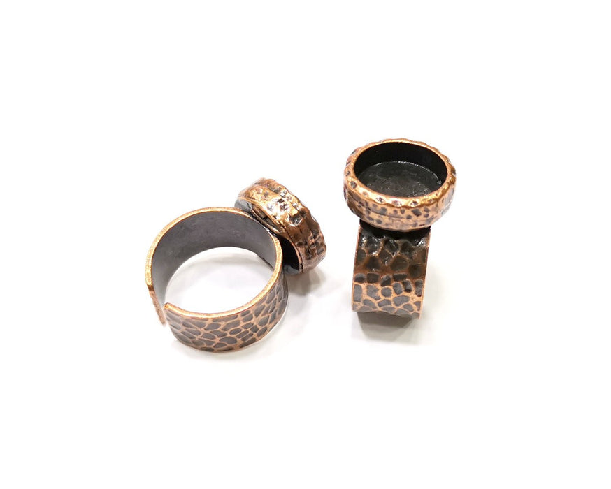 Copper Ring Blank Setting Hammered Cabochon Base inlay Ring Backs Mounting Adjustable Ring Base Bezel (12mm) Antique Copper Plated G16865