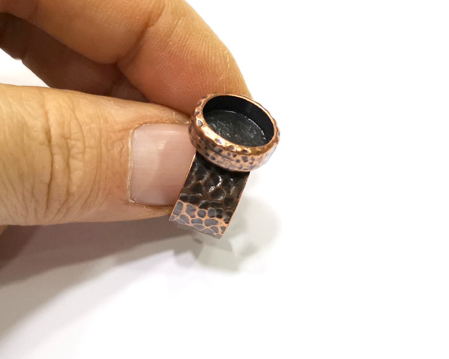 Copper Ring Blank Setting Hammered Cabochon Base inlay Ring Backs Mounting Adjustable Ring Base Bezel (12mm) Antique Copper Plated G16865