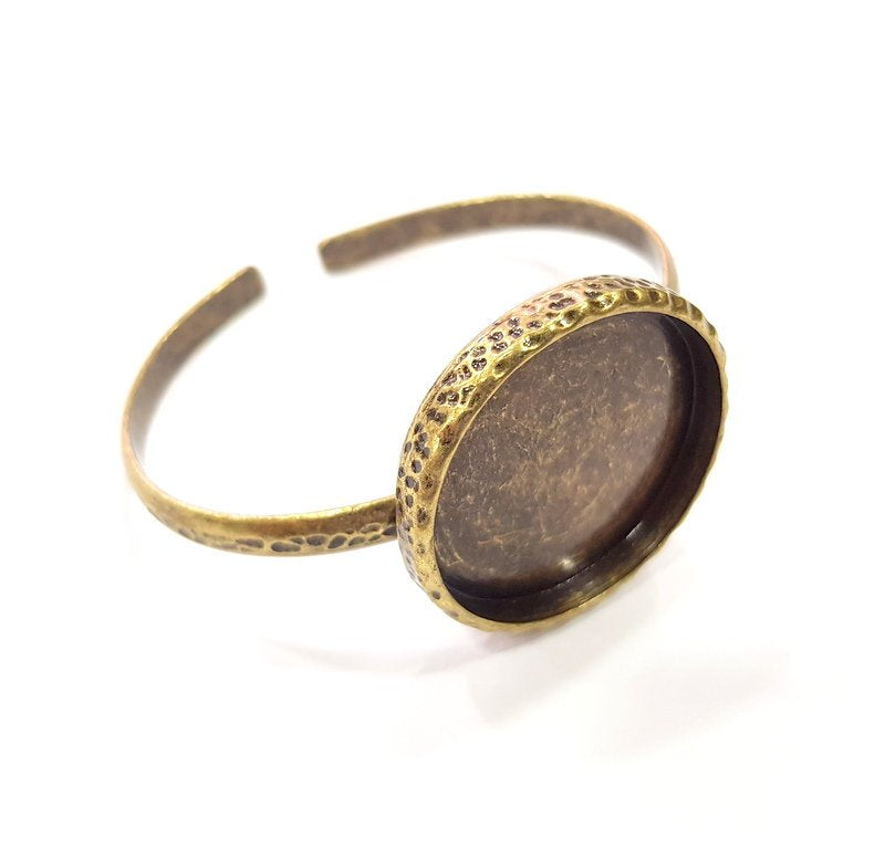 Bracelet Blank Cuff Bezel Resin Bangle inlay Blank Glass Cabochon Base Bezel Hammered Adjustable Antique Bronze Bracelet (30mm ) G15991