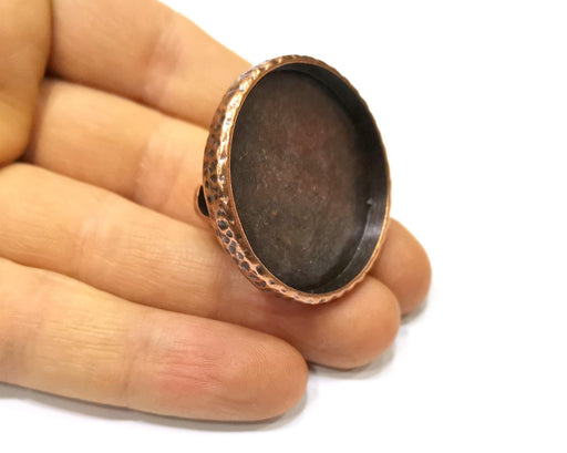 Copper Ring Blank Setting Hammered Cabochon Base inlay Ring Backs Mounting Adjustable Ring Base Bezel (35mm) Antique Copper Plated G16872