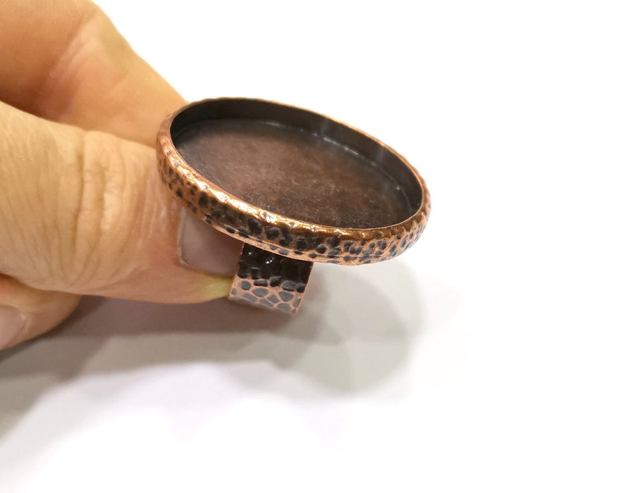 Copper Ring Blank Setting Hammered Cabochon Base inlay Ring Backs Mounting Adjustable Ring Base Bezel (35mm) Antique Copper Plated G16872