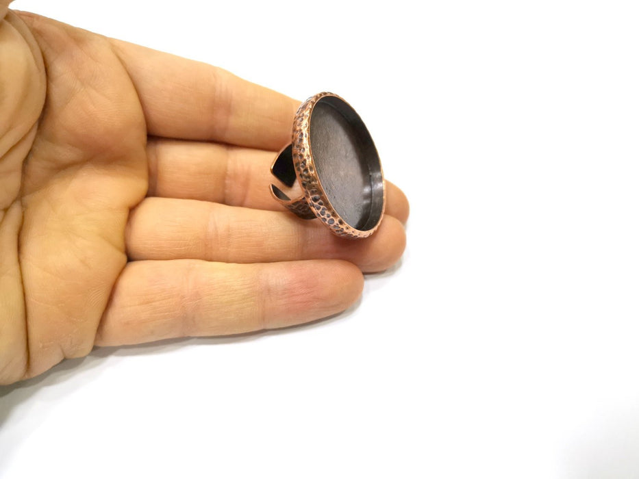 Copper Ring Blank Setting Hammered Cabochon Base inlay Ring Backs Mounting Adjustable Ring Base Bezel (35mm) Antique Copper Plated G16872