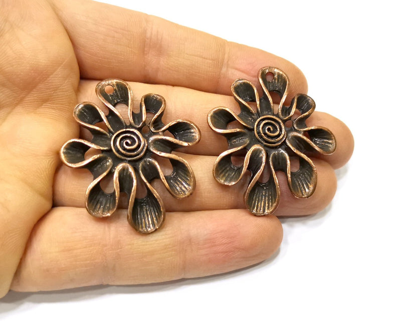 2 Flower Charm Antique Copper Charm (44x37mm) G16882