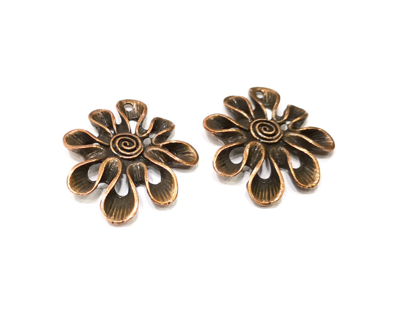 2 Flower Charm Antique Copper Charm (44x37mm) G16882