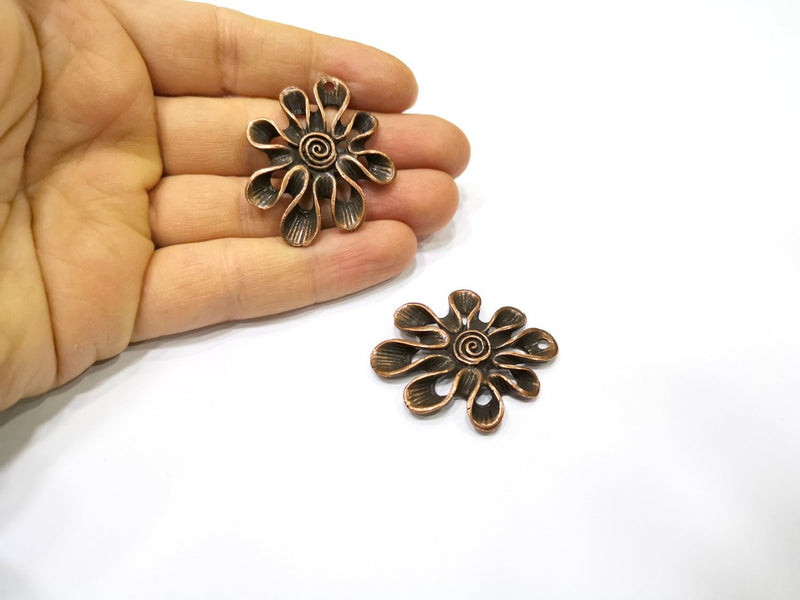 2 Flower Charm Antique Copper Charm (44x37mm) G16882