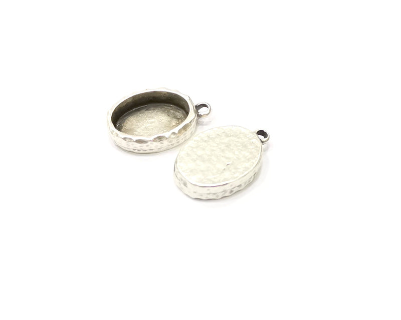 4 Silver Hammered Base Blank inlay Blank Pendant Base Resin Blank Mosaic Mountings Antique Silver Plated Metal (14x10mm blank )  G16889
