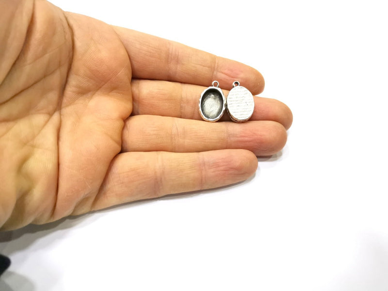 4 Silver Hammered Base Blank inlay Blank Pendant Base Resin Blank Mosaic Mountings Antique Silver Plated Metal (14x10mm blank )  G16889