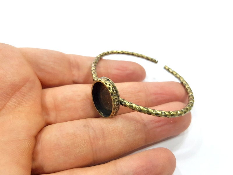 Bracelet Blank Cuff Bezel Resin Bangle inlay Blank Glass Cabochon Base Bezel Hammered Adjustable Antique Bronze Bracelet (18x13mm ) G21701
