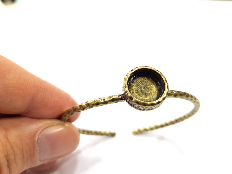 Bracelet Blank Cuff Bezel Resin Bangle inlay Blank Glass Cabochon Base Bezel Hammered Adjustable Antique Bronze Bracelet (12mm ) G16012