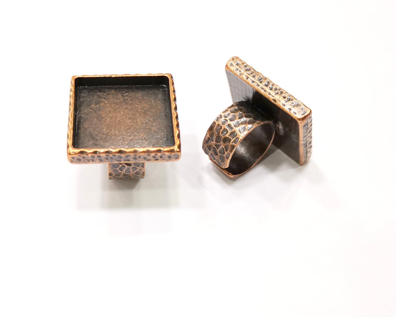 Copper Ring Blank Setting Hammered Cabochon Base inlay Ring Backs Mounting Adjustable Ring Base Bezel (25x25mm) Antique Copper Plated G16895