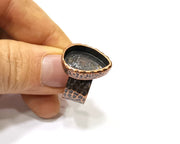 Copper Ring Blank Setting Hammered Cabochon Base inlay Ring Backs Mounting Adjustable Ring Base Bezel (18x13mm) Antique Copper Plated G16898