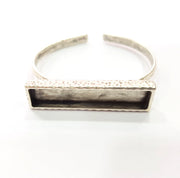 Bracelet Blank Cuff Bezel Resin Bangle inlay Blank Glass Cabochon Base Bezel Hammered Adjustable Antique Silver Bracelet (50x10mm ) G16017