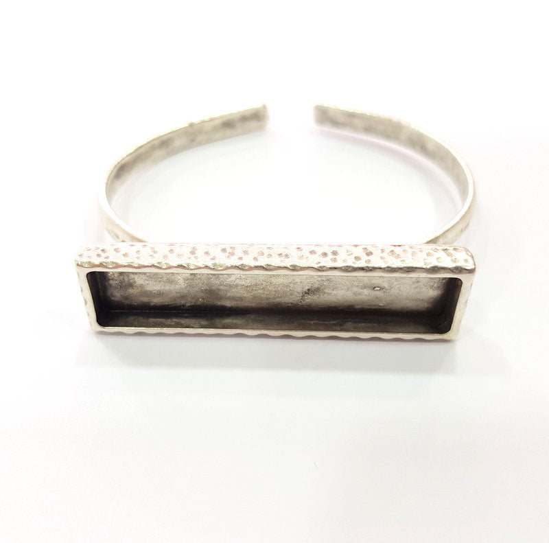 Bracelet Blank Cuff Bezel Resin Bangle inlay Blank Glass Cabochon Base Bezel Hammered Adjustable Antique Silver Bracelet (50x10mm ) G16017