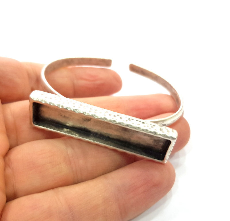 Bracelet Blank Cuff Bezel Resin Bangle inlay Blank Glass Cabochon Base Bezel Hammered Adjustable Antique Silver Bracelet (50x10mm ) G16017