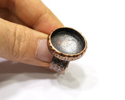 Copper Ring Blank Setting Hammered Cabochon Base inlay Ring Backs Mounting Adjustable Ring Base Bezel (20mm) Antique Copper Plated G16904