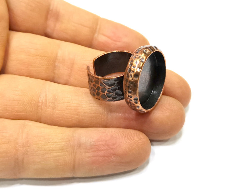 Copper Ring Blank Setting Hammered Cabochon Base inlay Ring Backs Mounting Adjustable Ring Base Bezel (20mm) Antique Copper Plated G16904