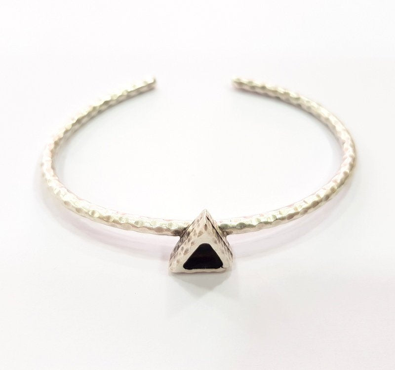 Bracelet Blank Cuff Bezel Resin Bangle inlay Blank Glass Cabochon Base Bezel Hammered Adjustable Antique Silver Bracelet (6mm ) G16019