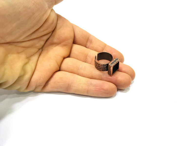Copper Ring Blank Setting Hammered Cabochon Base inlay Ring Backs Mounting Adjustable Ring Base Bezel (10x10mm) Antique Copper Plated G16905