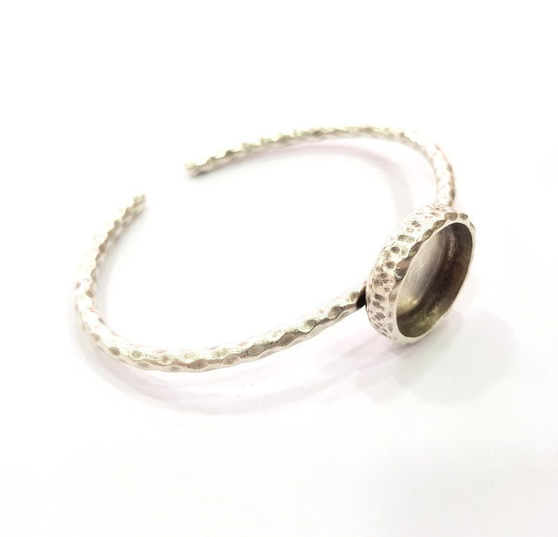 Bracelet Blank Resin Bangle Dry Flower inlay Blank Cuff Bezel Glass Cabochon Base Hammered Adjustable Antique Silver Bracelet (16mm ) G16020