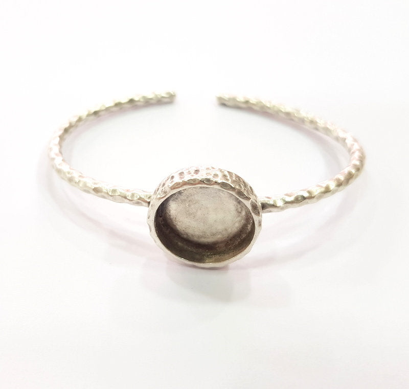 Bracelet Blank Resin Bangle Dry Flower inlay Blank Cuff Bezel Glass Cabochon Base Hammered Adjustable Antique Silver Bracelet (16mm ) G16020