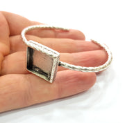 Bracelet Blank Cuff Bezel Resin Bangle inlay Blank Glass Cabochon Base Bezel Hammered Adjustable Antique Silver Bracelet (16mm ) G16021