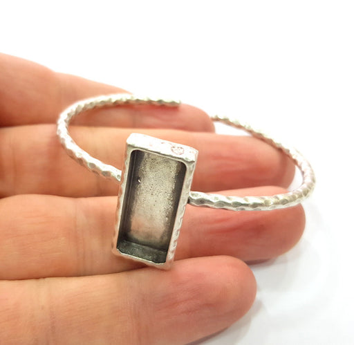 Bracelet Blank Cuff Bezel Resin Bangle inlay Blank Glass Cabochon Base Bezel Hammered Adjustable Antique Silver Bracelet (25x10mm ) G16023