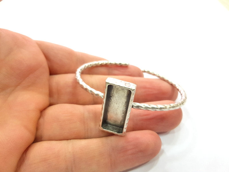 Bracelet Blank Cuff Bezel Resin Bangle inlay Blank Glass Cabochon Base Bezel Hammered Adjustable Antique Silver Bracelet (25x10mm ) G16023