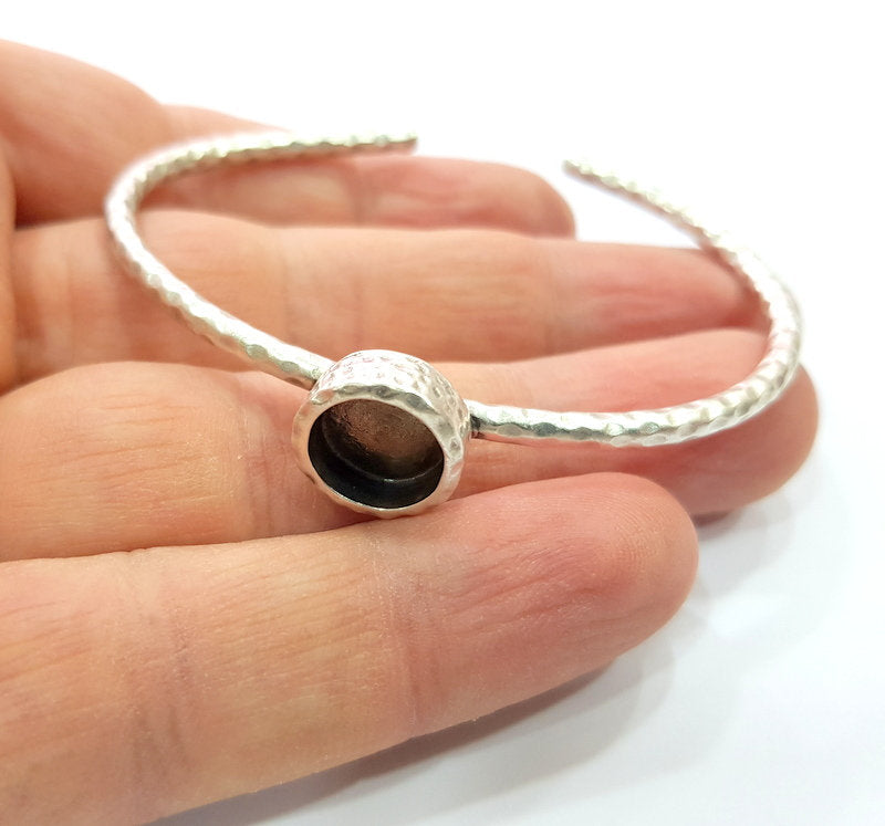 Bracelet Blank Cuff Bezel Resin Bangle inlay Blank Glass Cabochon Base Bezel Hammered Adjustable Antique Silver Bracelet (10mm ) G16024