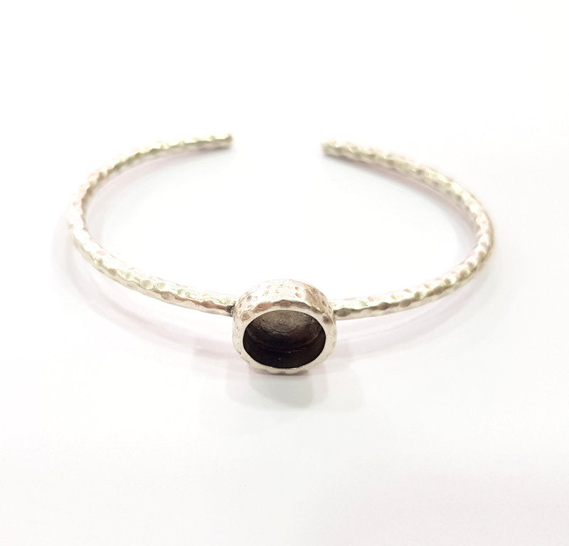 Bracelet Blank Cuff Bezel Resin Bangle inlay Blank Glass Cabochon Base Bezel Hammered Adjustable Antique Silver Bracelet (10mm ) G16024