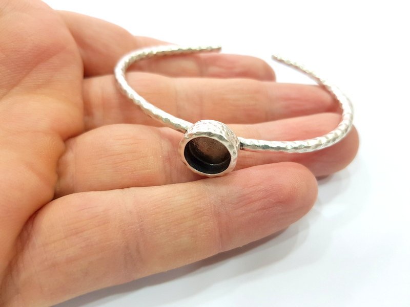 Bracelet Blank Cuff Bezel Resin Bangle inlay Blank Glass Cabochon Base Bezel Hammered Adjustable Antique Silver Bracelet (10mm ) G16024
