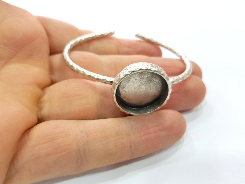 Bracelet Blank Cuff Bezel Resin Bangle inlay Blank Glass Cabochon Base Bezel Hammered Adjustable Antique Silver Bracelet (20mm ) G16030