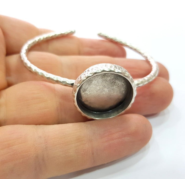 Bracelet Blank Cuff Bezel Resin Bangle inlay Blank Glass Cabochon Base Bezel Hammered Adjustable Antique Silver Bracelet (20mm ) G16030